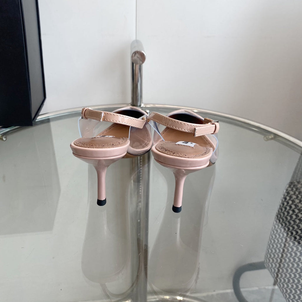 ALAIA HIGH 6 CM SLINGBACK IN BEIGE CREAM PATENT CALFSKIN AND FILM