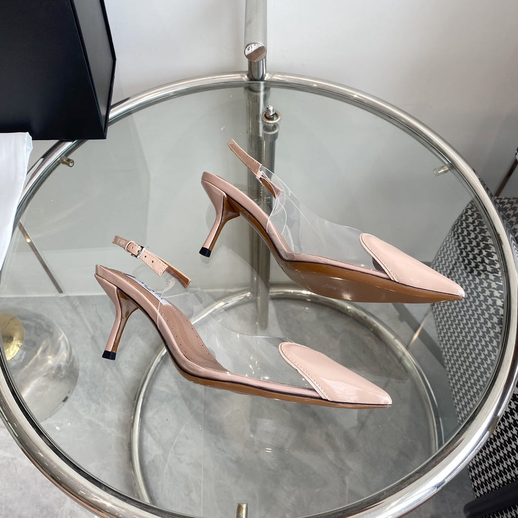 ALAIA HIGH 6 CM SLINGBACK IN BEIGE CREAM PATENT CALFSKIN AND FILM