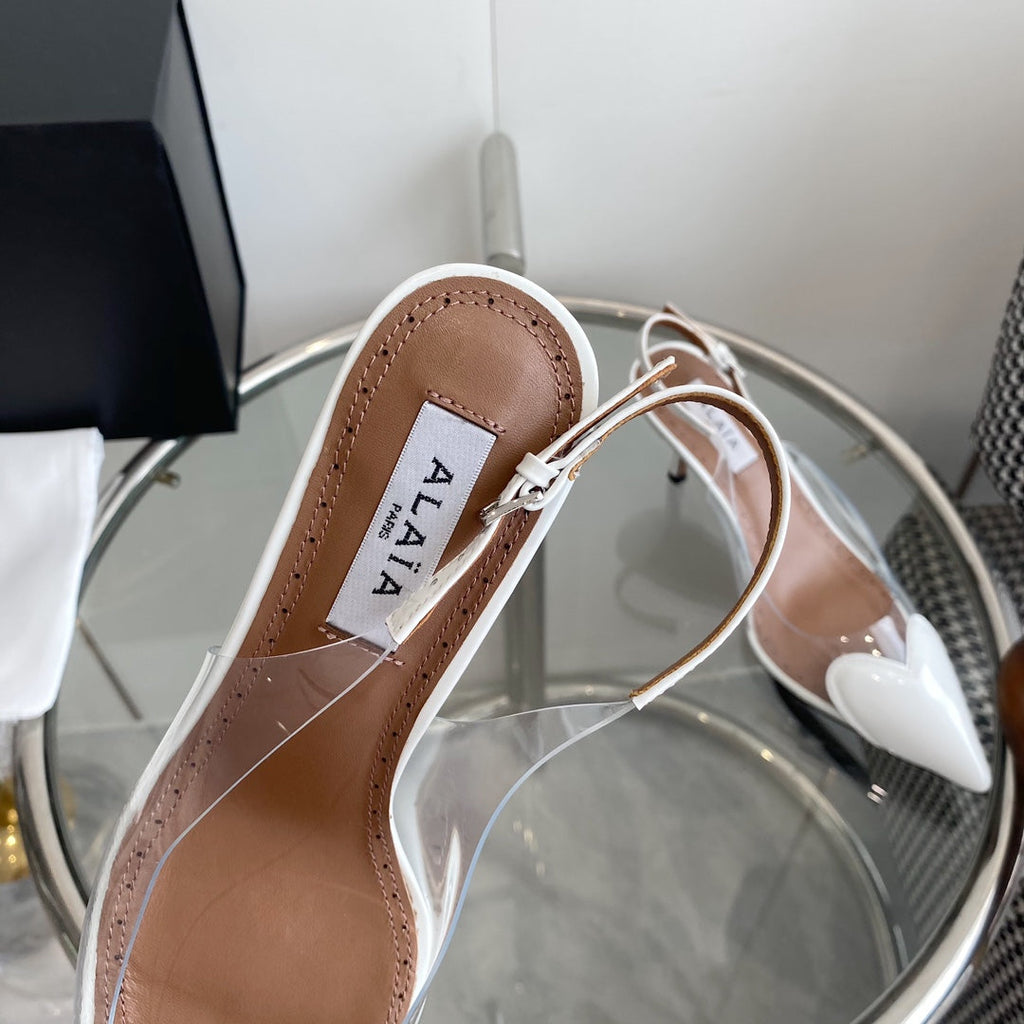 ALAIA HIGH 6 CM SLINGBACK IN WHITE PATENT CALFSKIN AND FILM