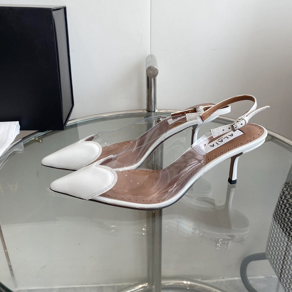 ALAIA HIGH 6 CM SLINGBACK IN WHITE PATENT CALFSKIN AND FILM