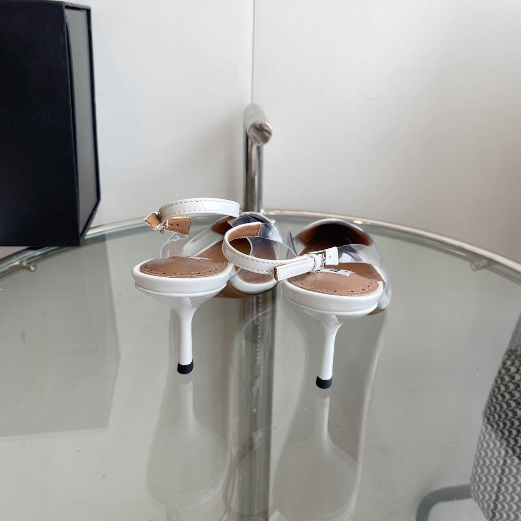 ALAIA HIGH 6 CM SLINGBACK IN WHITE PATENT CALFSKIN AND FILM