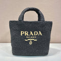 LARGE CROCHET TOTE BAG 47 IN BLACK MIX YELLOW RAFFIA