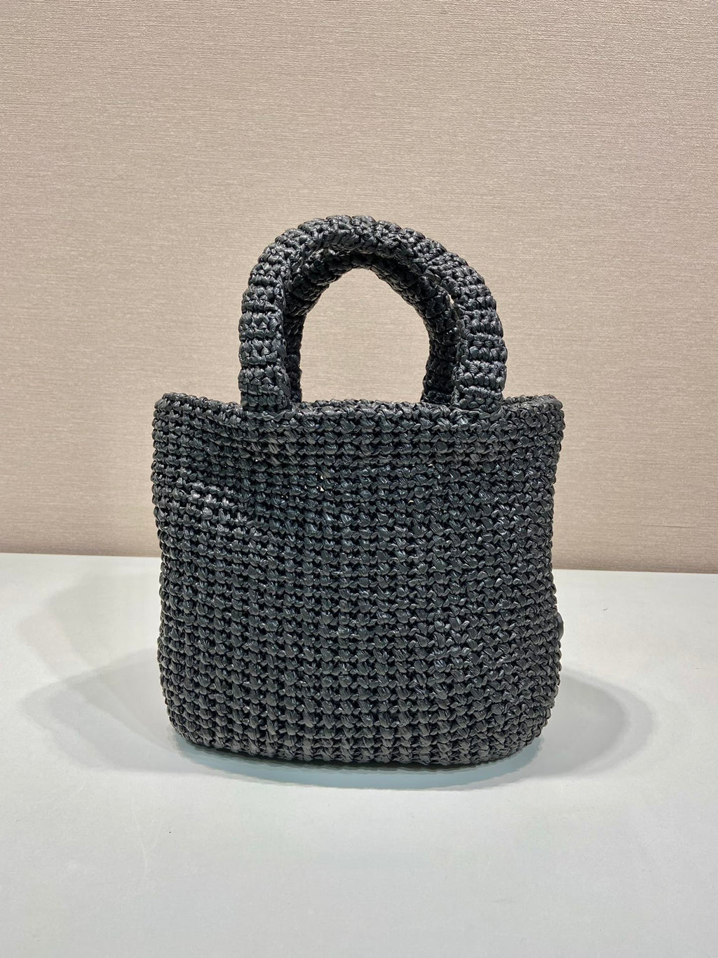 SMALL CROCHET TOTE BAG 24 IN BLACK MIX YELLOW RAFFIA