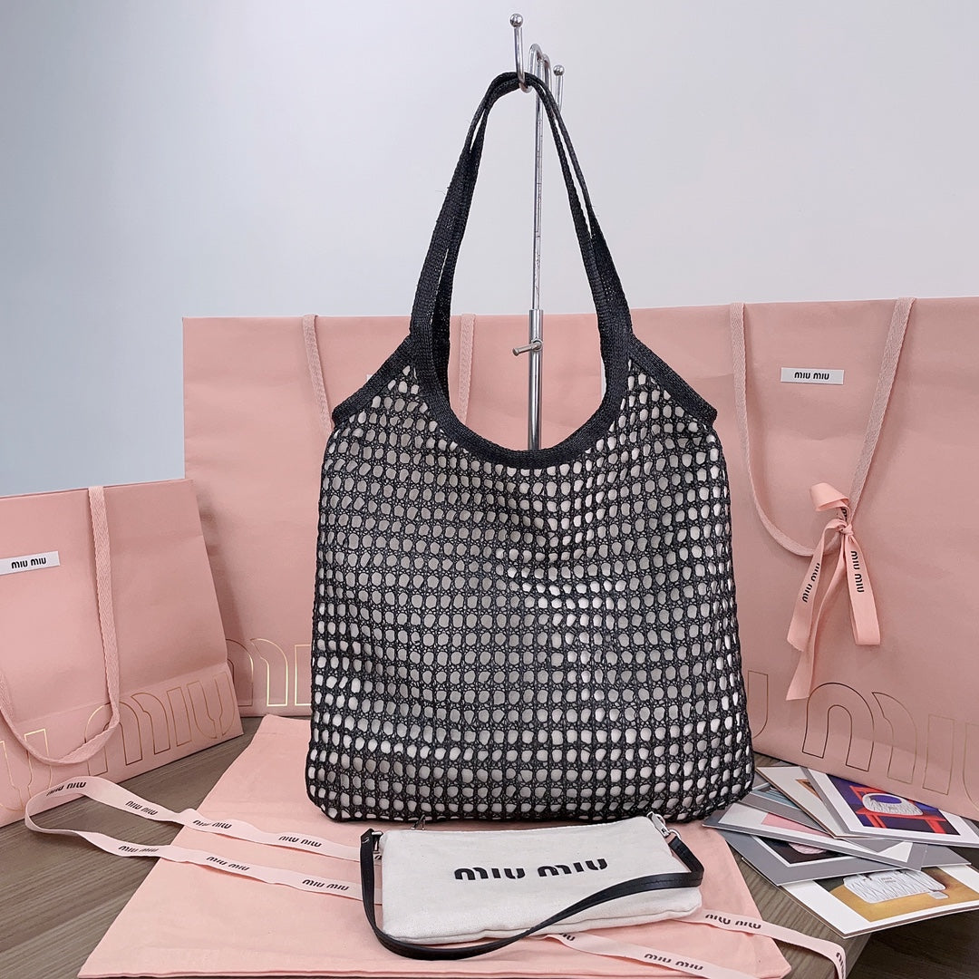 IVY TOTE BAG 40 IN BLACK MIX WHITE MESH