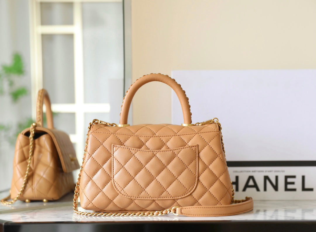 CHANEL 25S FLAP BAG 24 CM IN LIGHT BROWN LAMBSKIN WITH GOLD HARDWARE