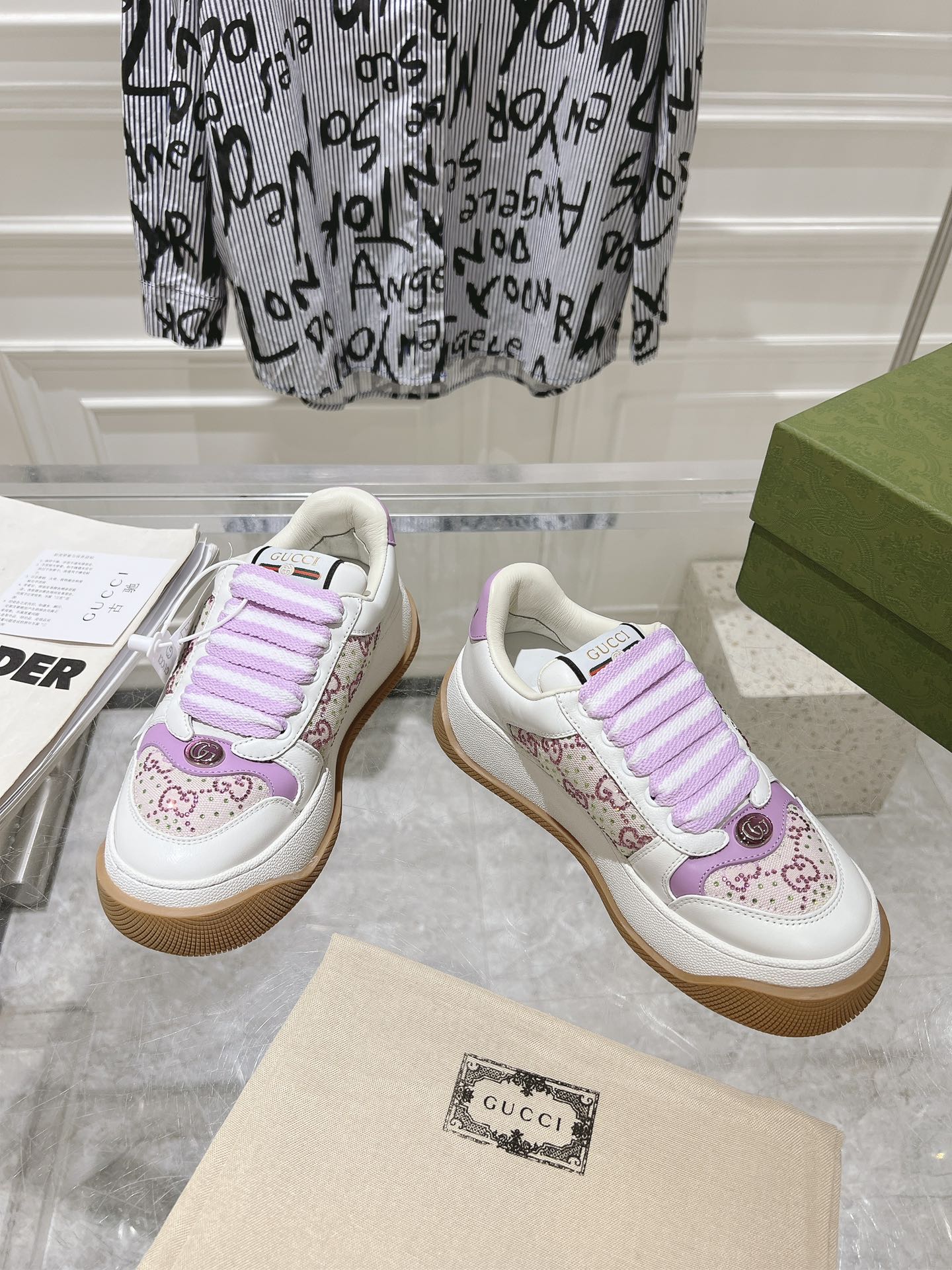 GG SCREENER 50 SNEAKER WHITE AND PURPLE CALFSKIN