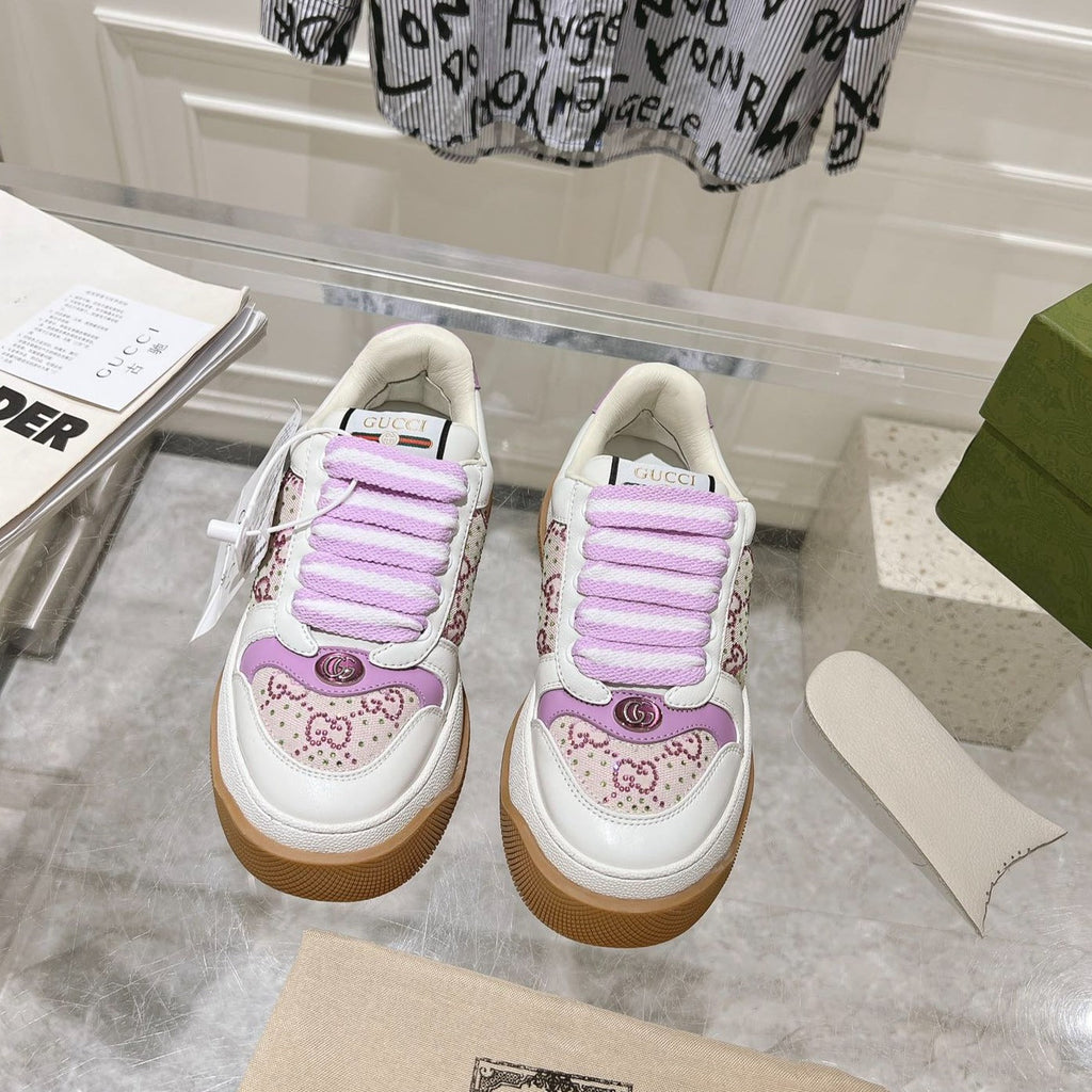 GG SCREENER 50 SNEAKER WHITE AND PURPLE CALFSKIN