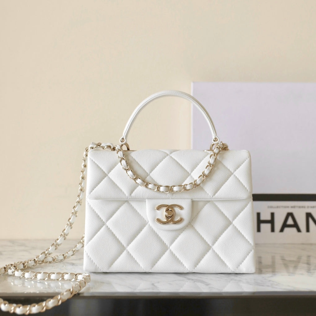 CHANEL 25S FLAP BAG 21 CM IN WHITE LAMBSKIN WITH GOLD HARDWARE
