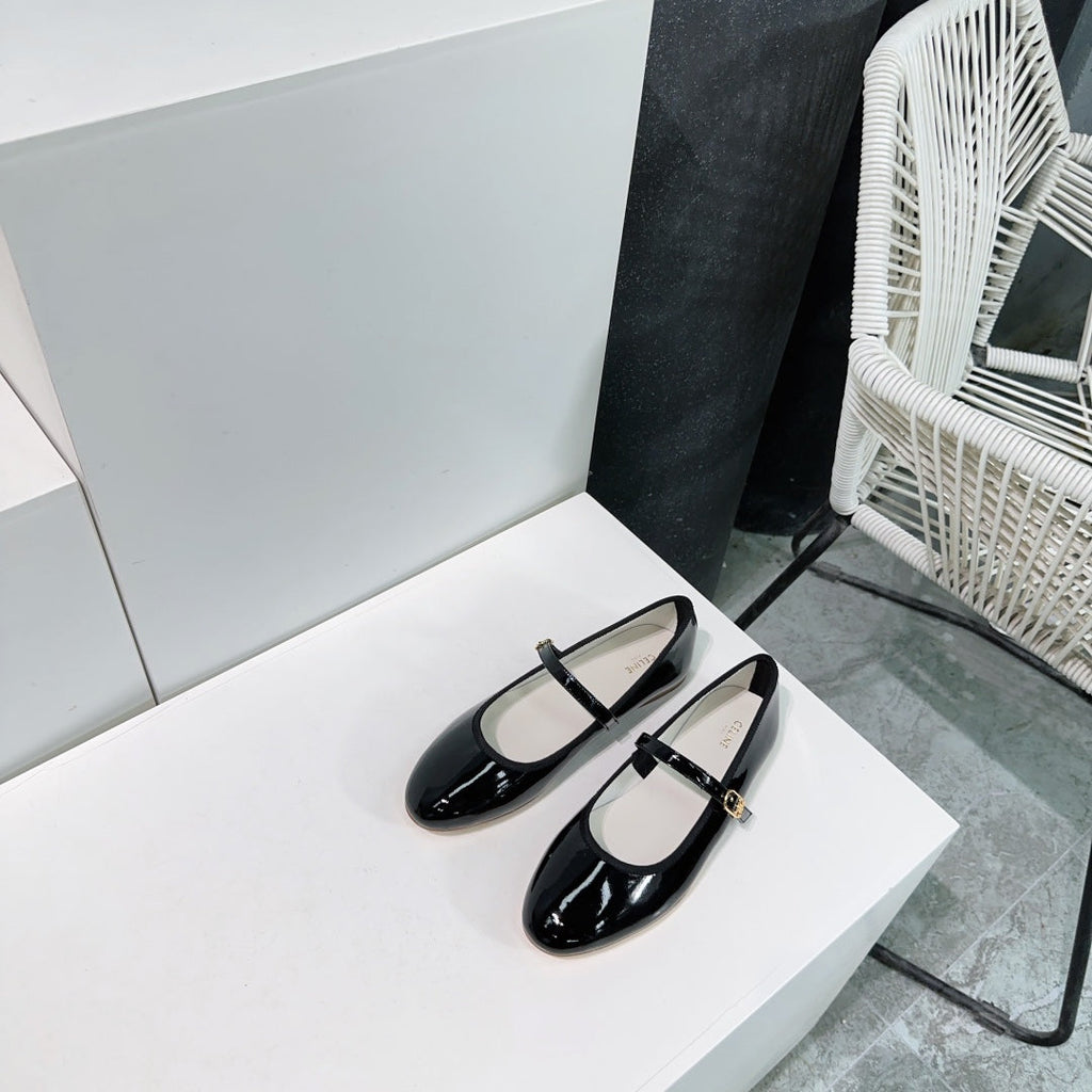 BALLET FLAT IN BLACK CALFSKIN