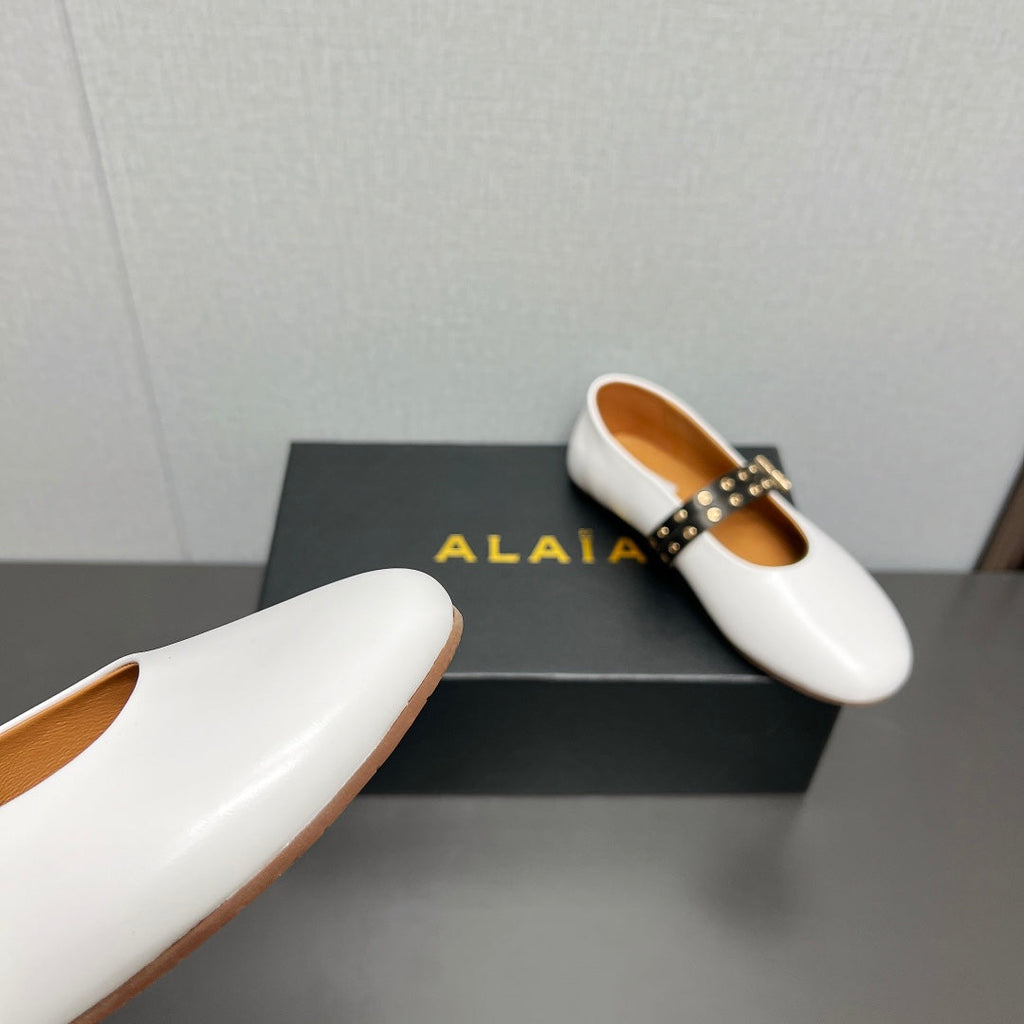 ALAIA MARY JANE SHOES IN WHITE LAMBSKIN SILVER HARDWARE
