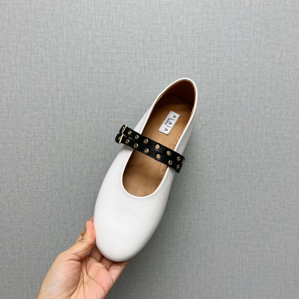 ALAIA MARY JANE SHOES IN WHITE LAMBSKIN SILVER HARDWARE