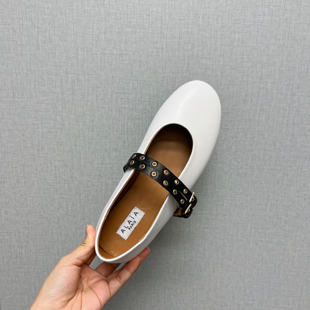 ALAIA MARY JANE SHOES IN WHITE LAMBSKIN SILVER HARDWARE