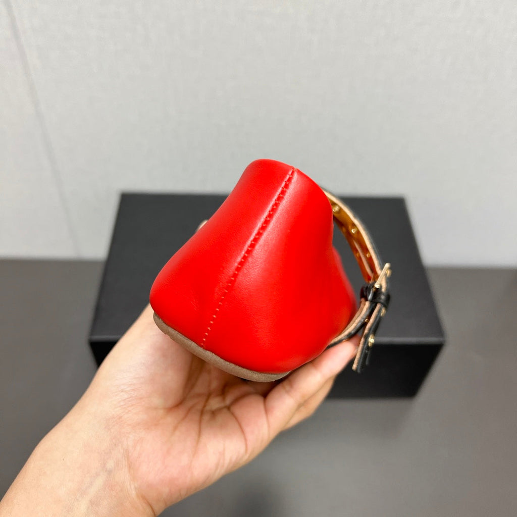 ALAIA MARY JANE SHOES IN CHERRY RED LAMBSKIN SILVER HARDWARE