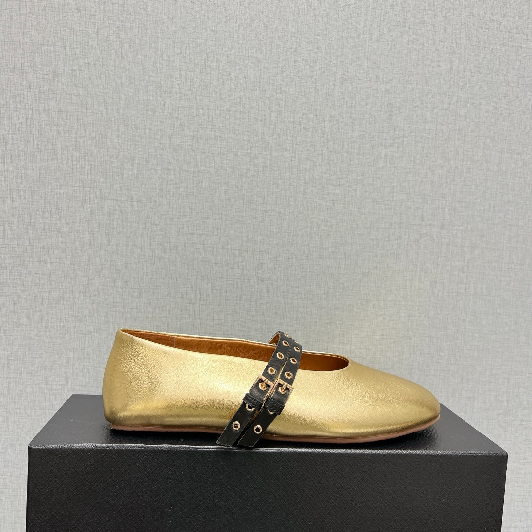 ALAIA MARY JANE SHOES IN GOLDEN LAMBSKIN SILVER HARDWARE