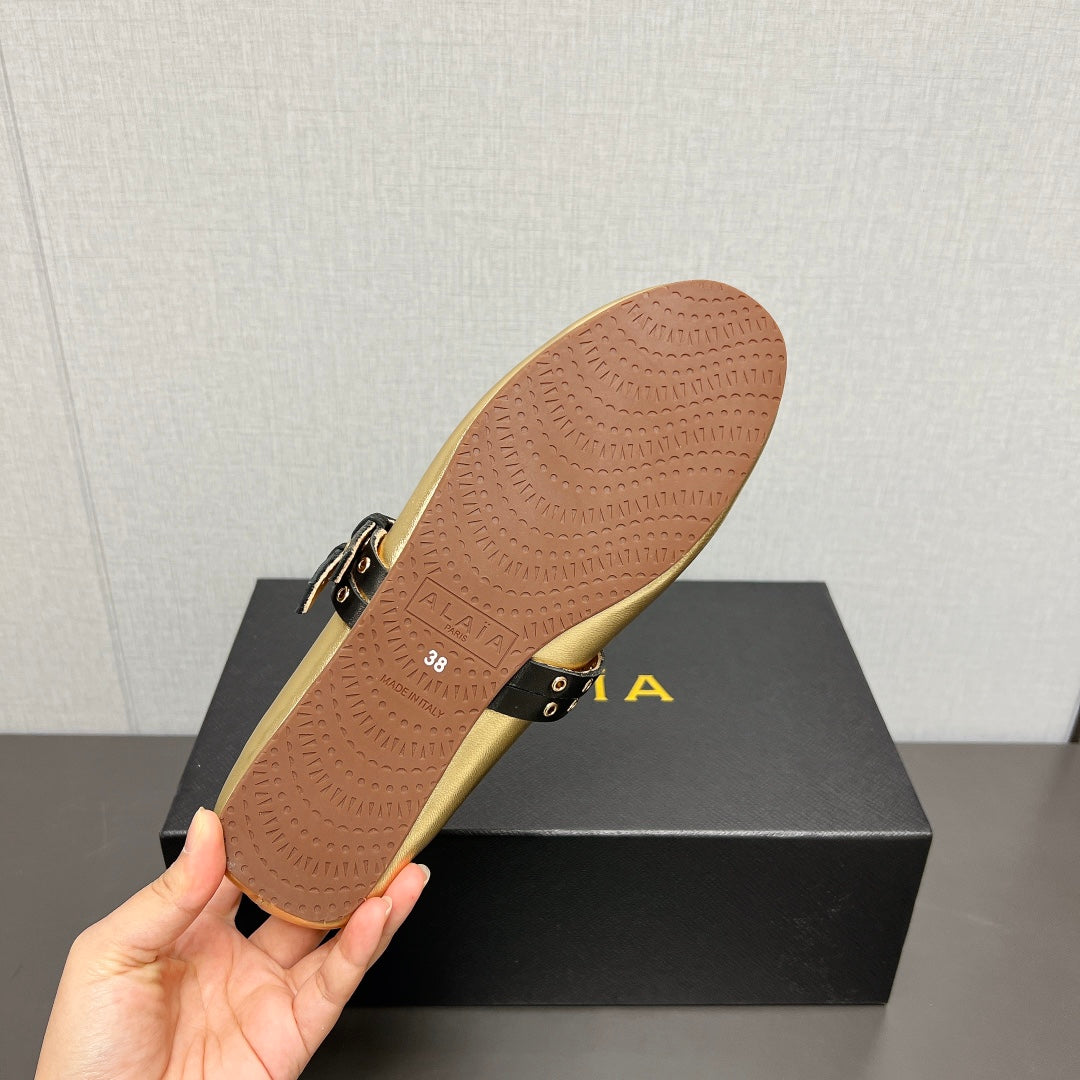 ALAIA MARY JANE SHOES IN GOLDEN LAMBSKIN SILVER HARDWARE