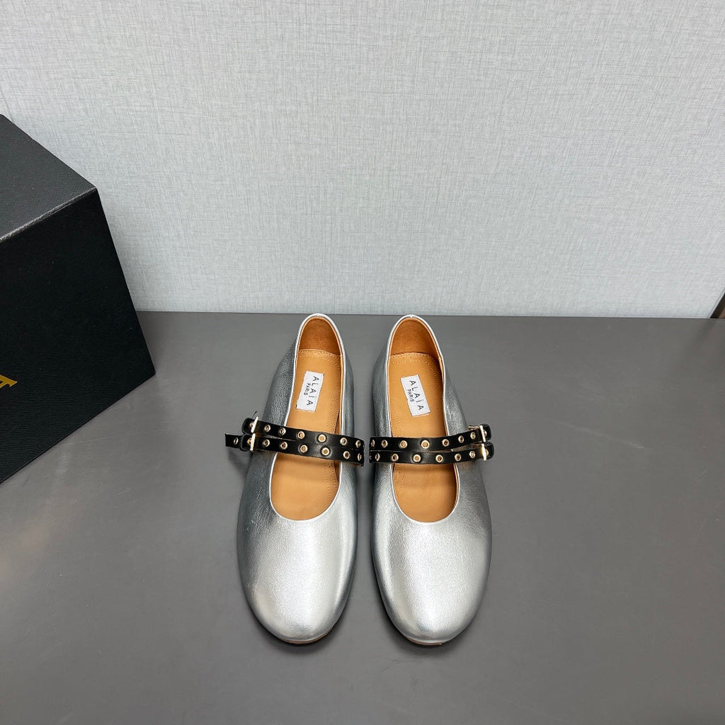 ALAIA MARY JANE SHOES IN SILVER LAMBSKIN SILVER HARDWARE
