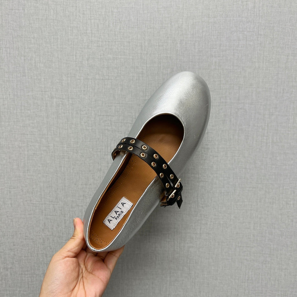 ALAIA MARY JANE SHOES IN SILVER LAMBSKIN SILVER HARDWARE