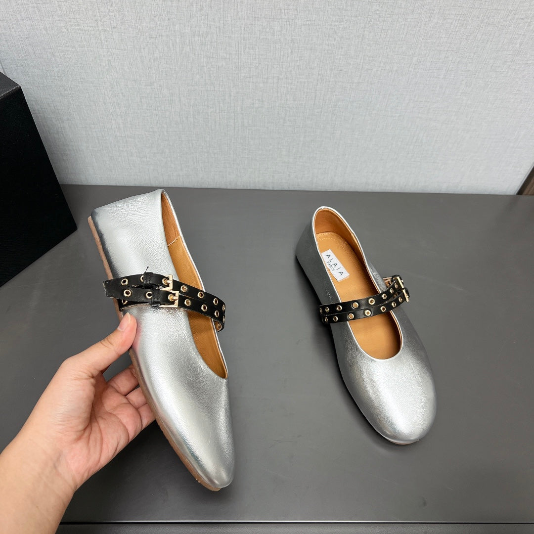 ALAIA MARY JANE SHOES IN SILVER LAMBSKIN SILVER HARDWARE