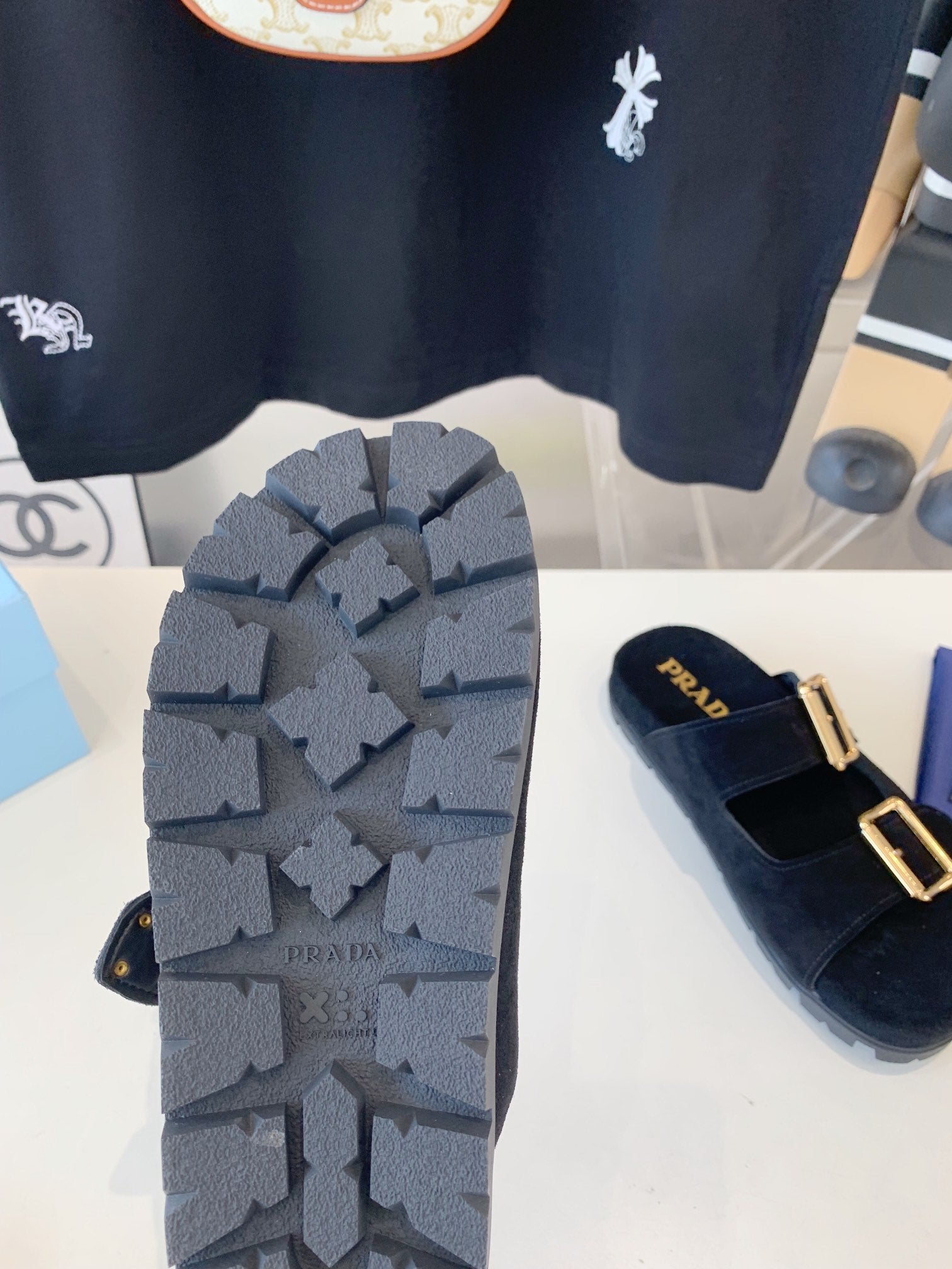 PRA STRAP SLIDES SANDALS DARK BLUE SUEDE