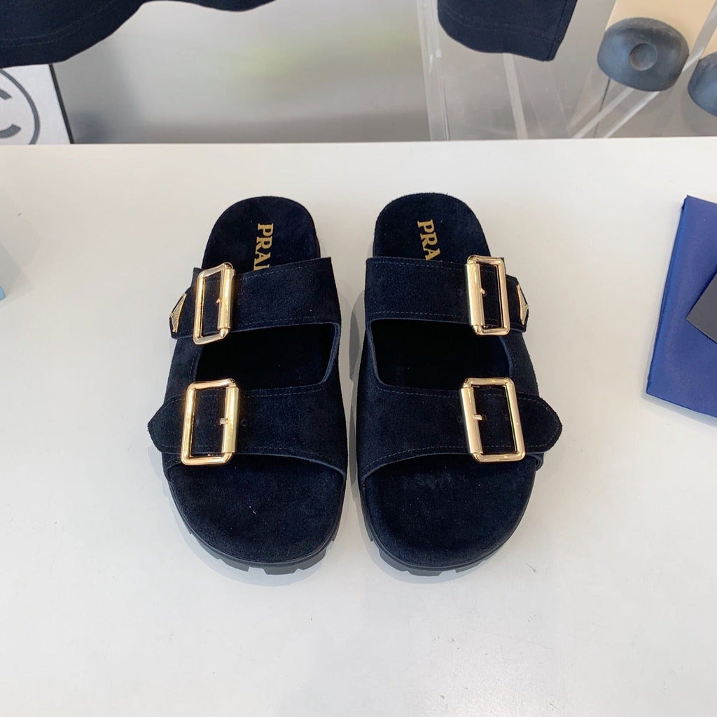 PRA STRAP SLIDES SANDALS DARK BLUE SUEDE