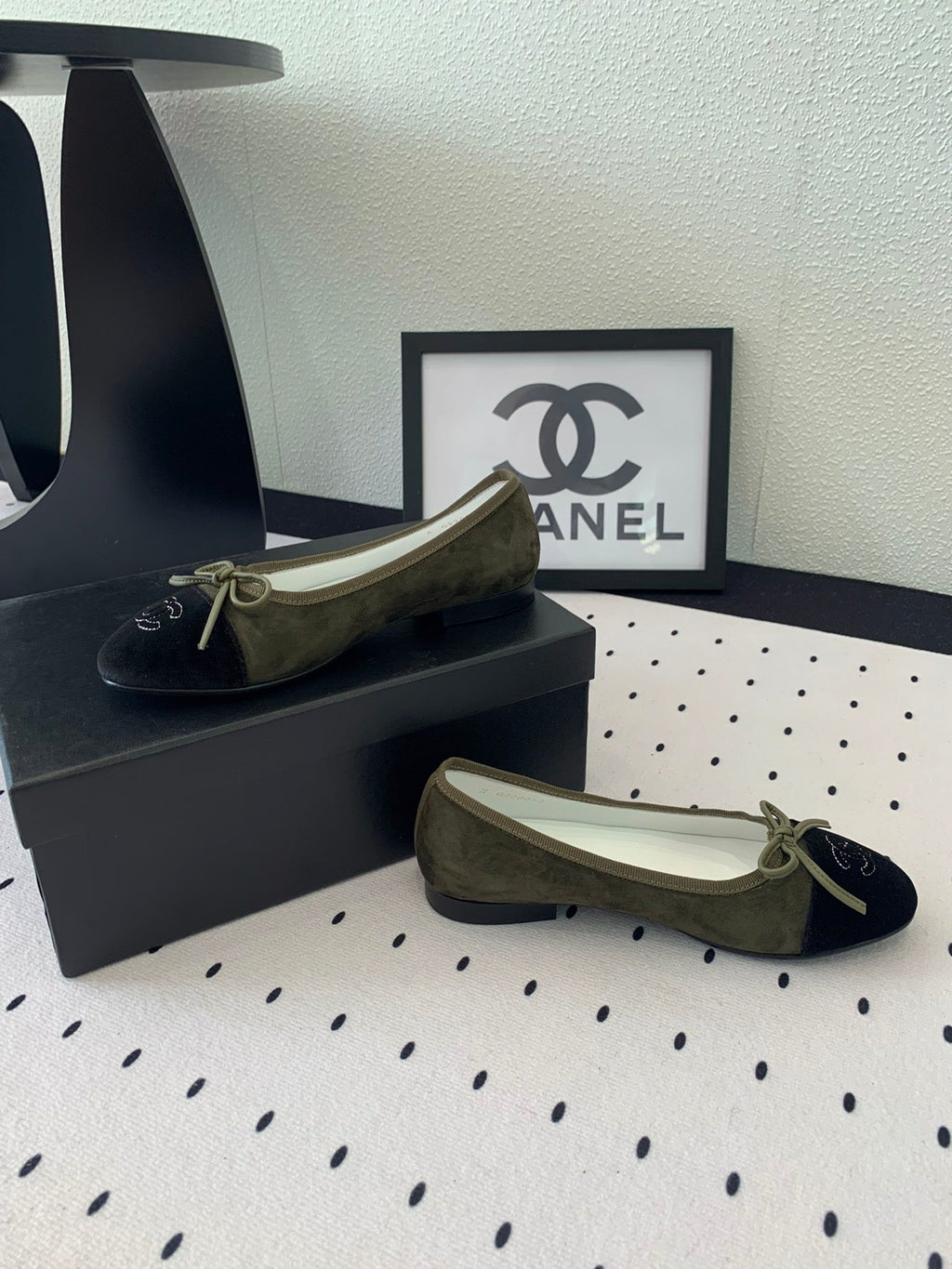 BALLET FLAT OLIVE GREEN MIX BLACK VELVET
