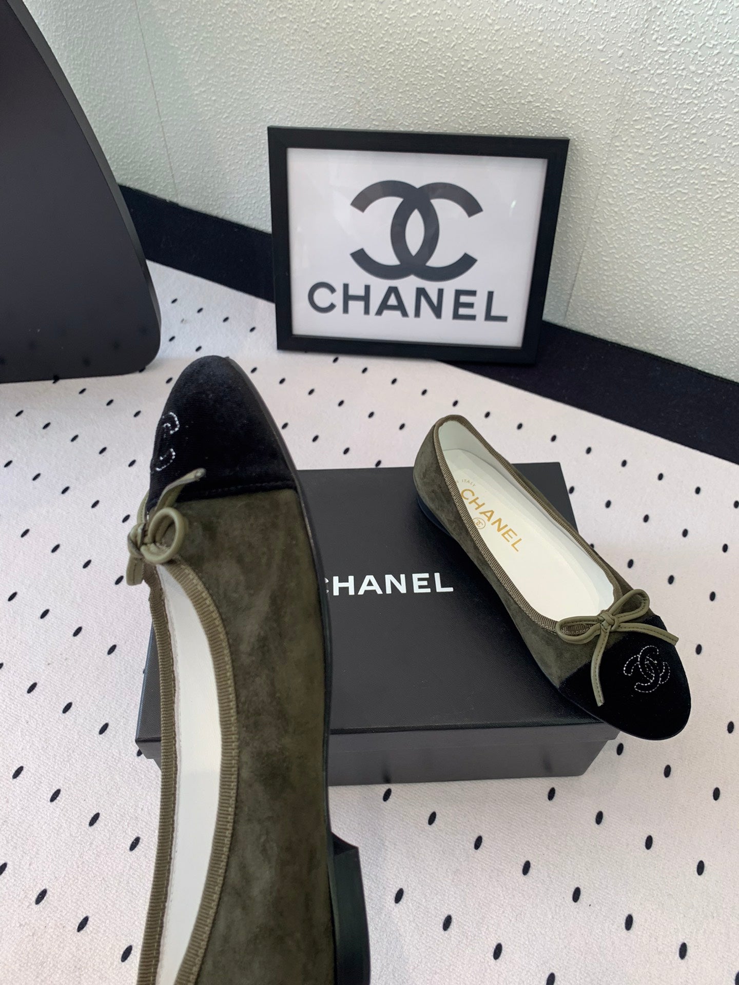 BALLET FLAT OLIVE GREEN MIX BLACK VELVET