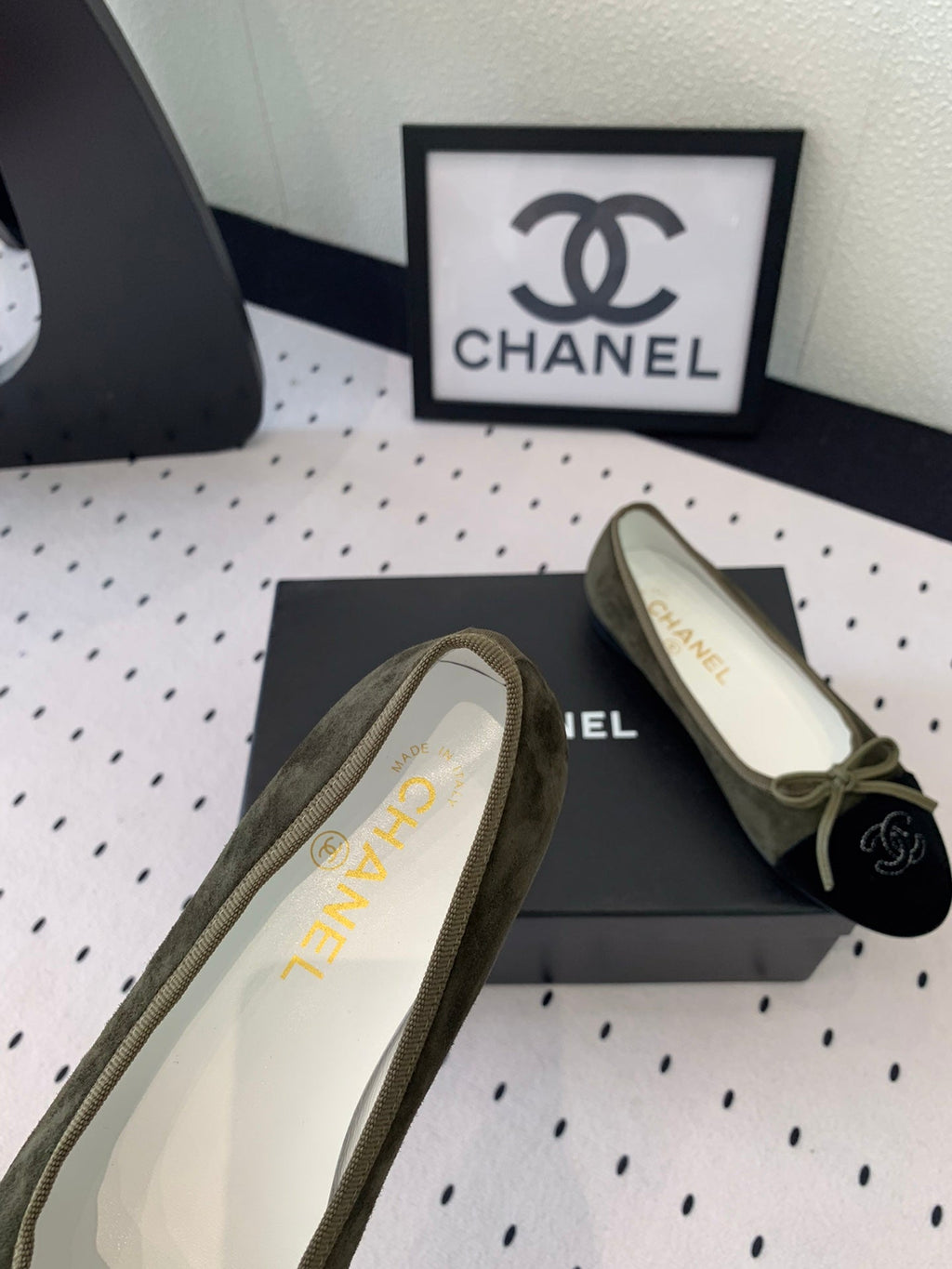 BALLET FLAT OLIVE GREEN MIX BLACK VELVET