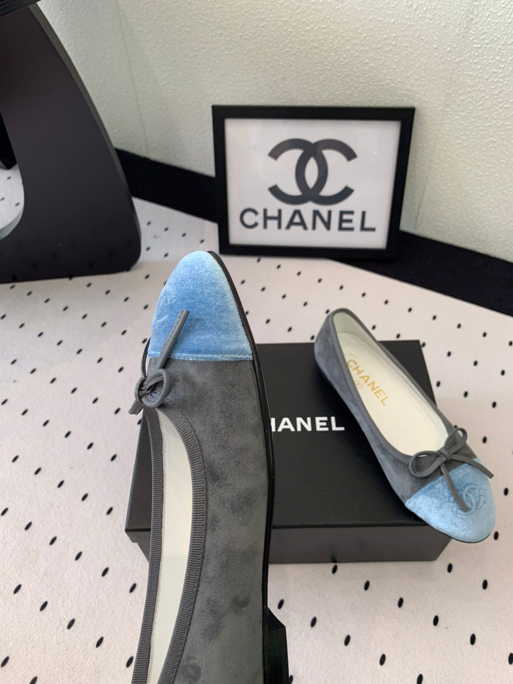 BALLET FLAT GREY MIX LIGHT BLUE VELVET