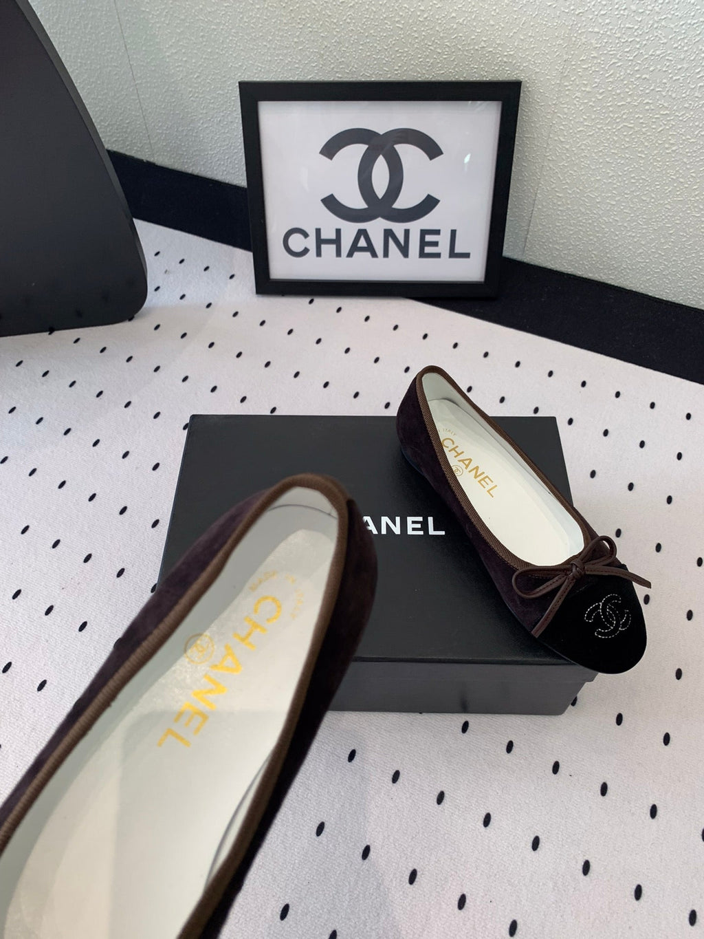 BALLET FLAT DARK BROWN MIX BLACK VELVET