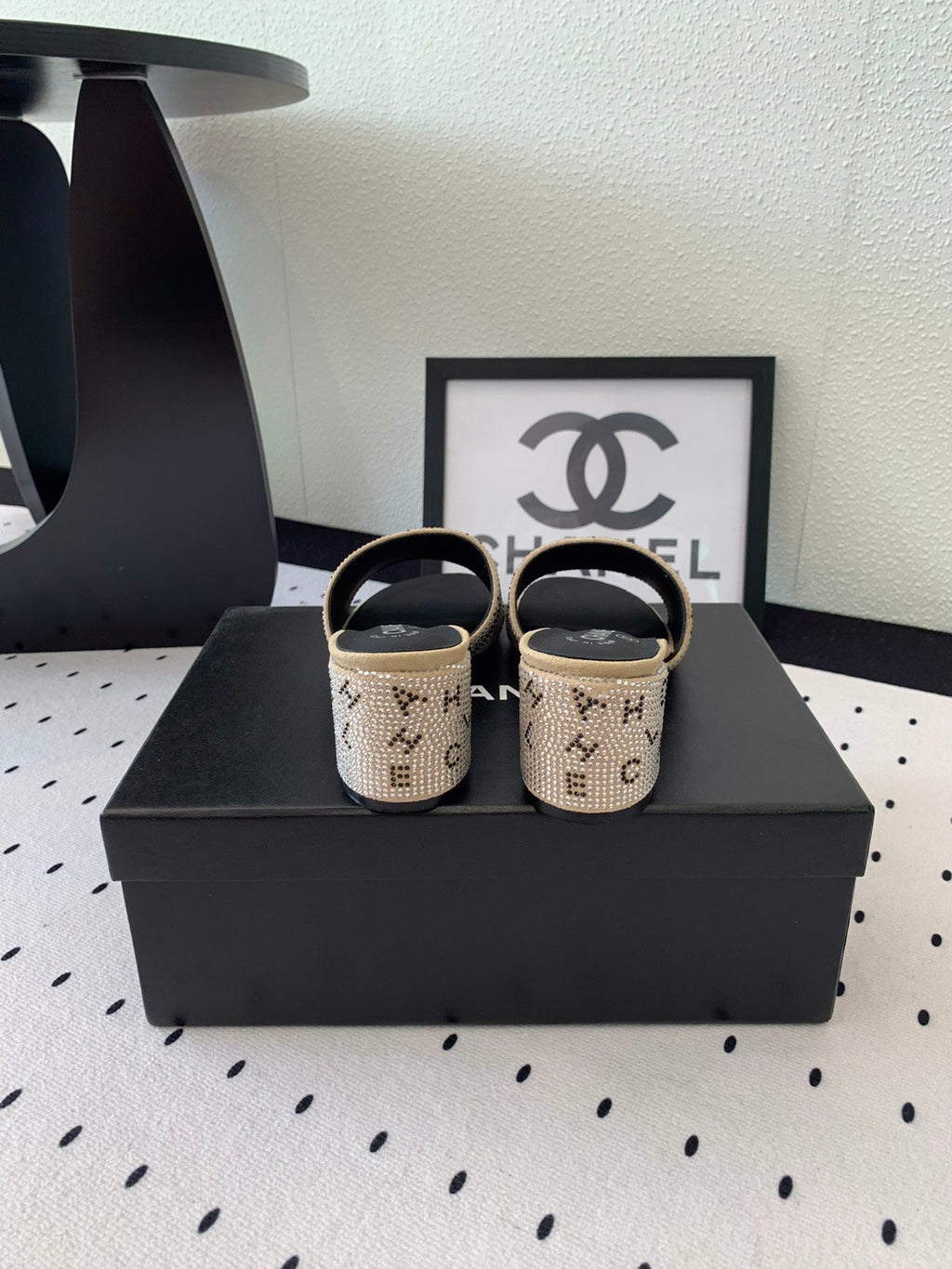 RHINESTONE LETTER HIGH HEELS CARAMEL BROWN AND BLACK LAMBSKIN