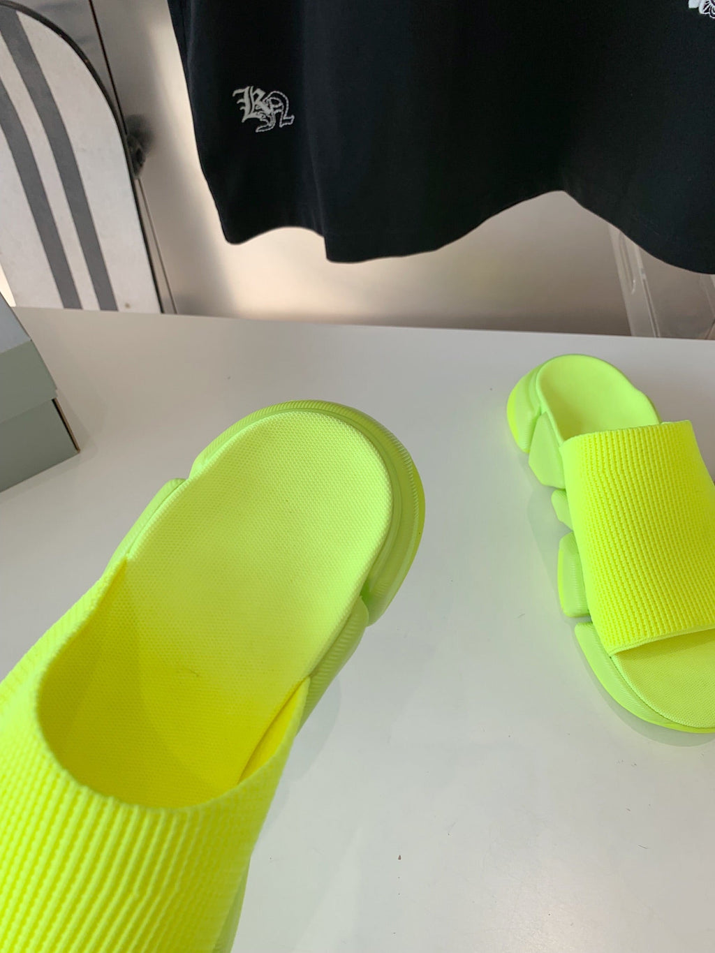 SPEED 2.0 SLIDE SANDAL IN NEON GREEN RECYCLED KNIT