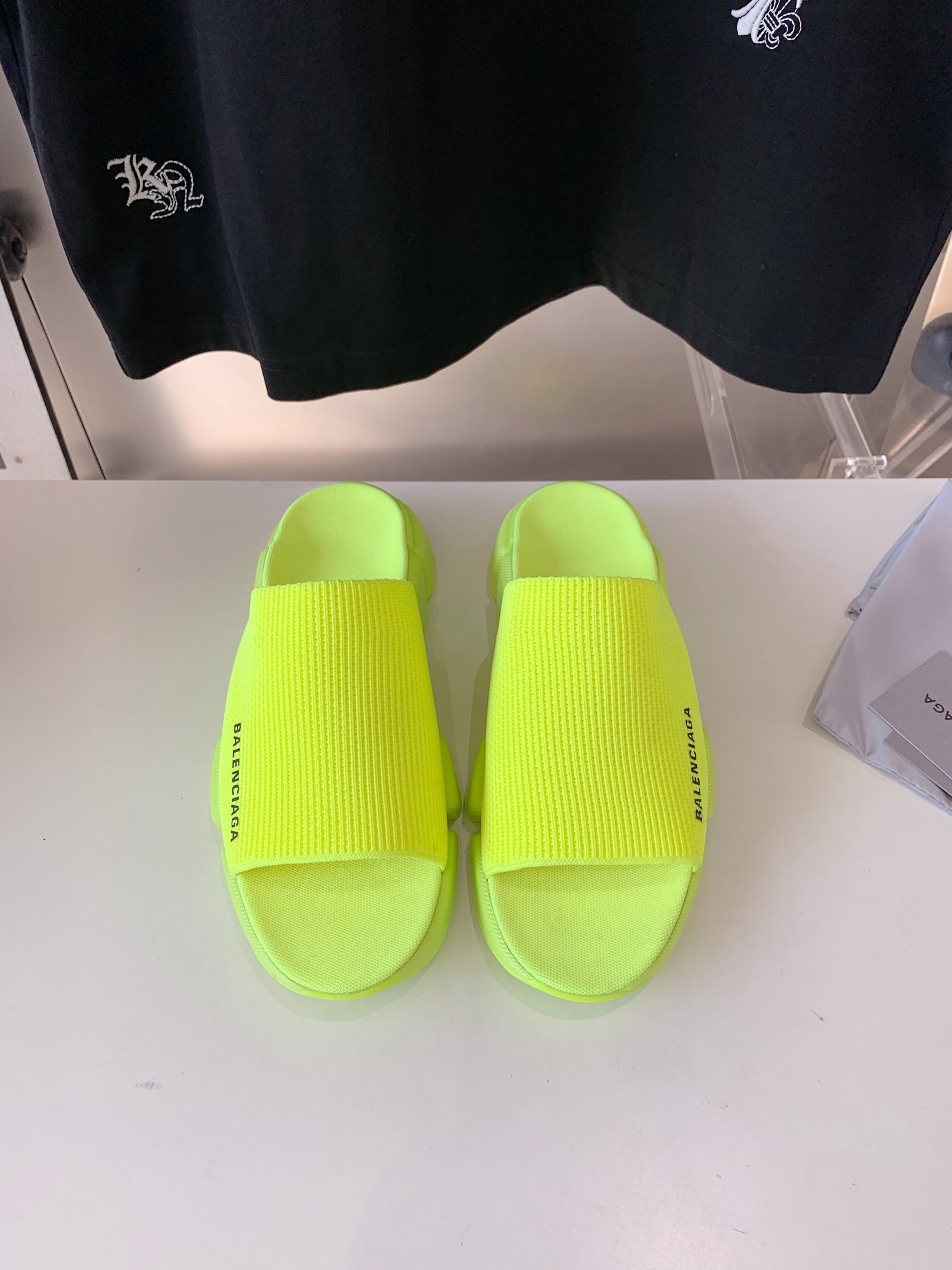SPEED 2.0 SLIDE SANDAL IN NEON GREEN RECYCLED KNIT