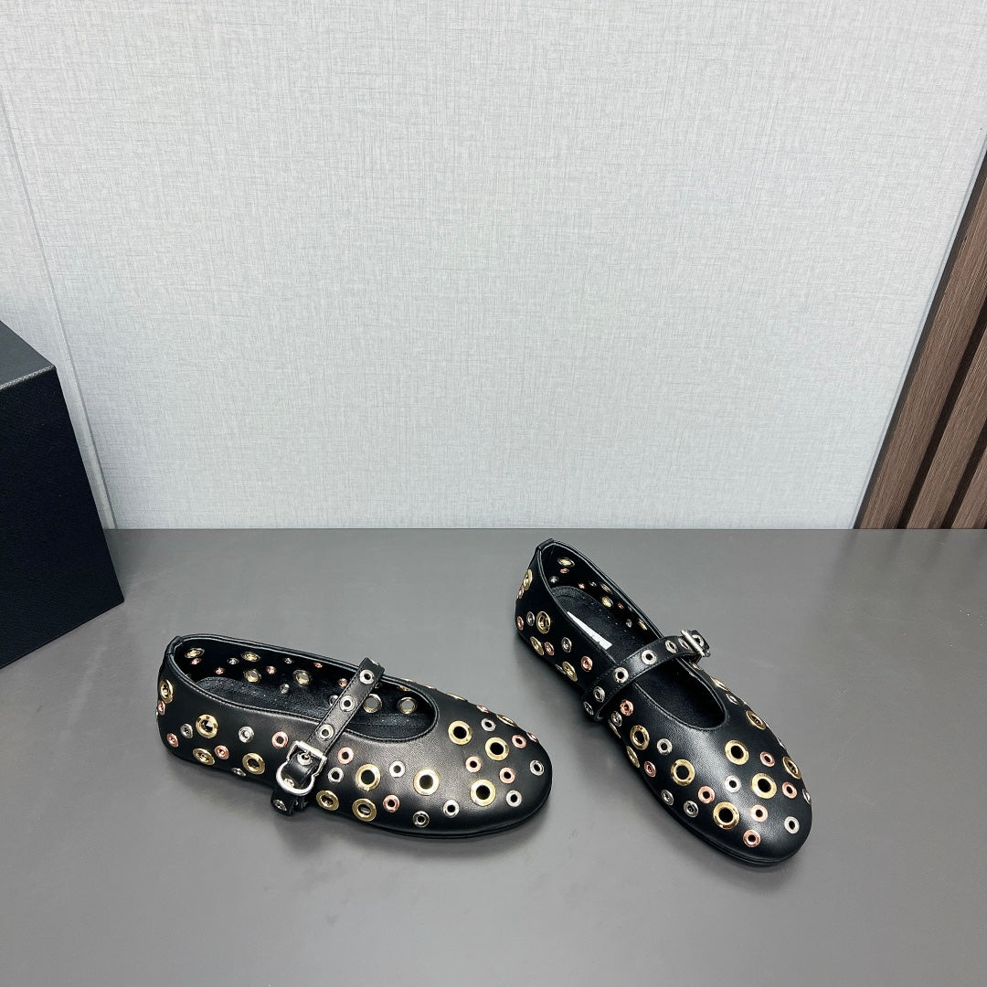 ALAIA MARY JANE SHOES IN BLACK LAMBSKIN GOLD MIX SILVER HARDWARE