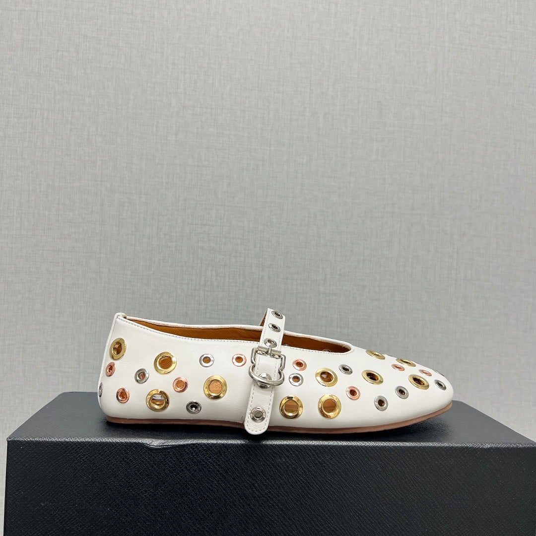 ALAIA MARY JANE SHOES IN WHITE LAMBSKIN GOLD MIX SILVER HARDWARE