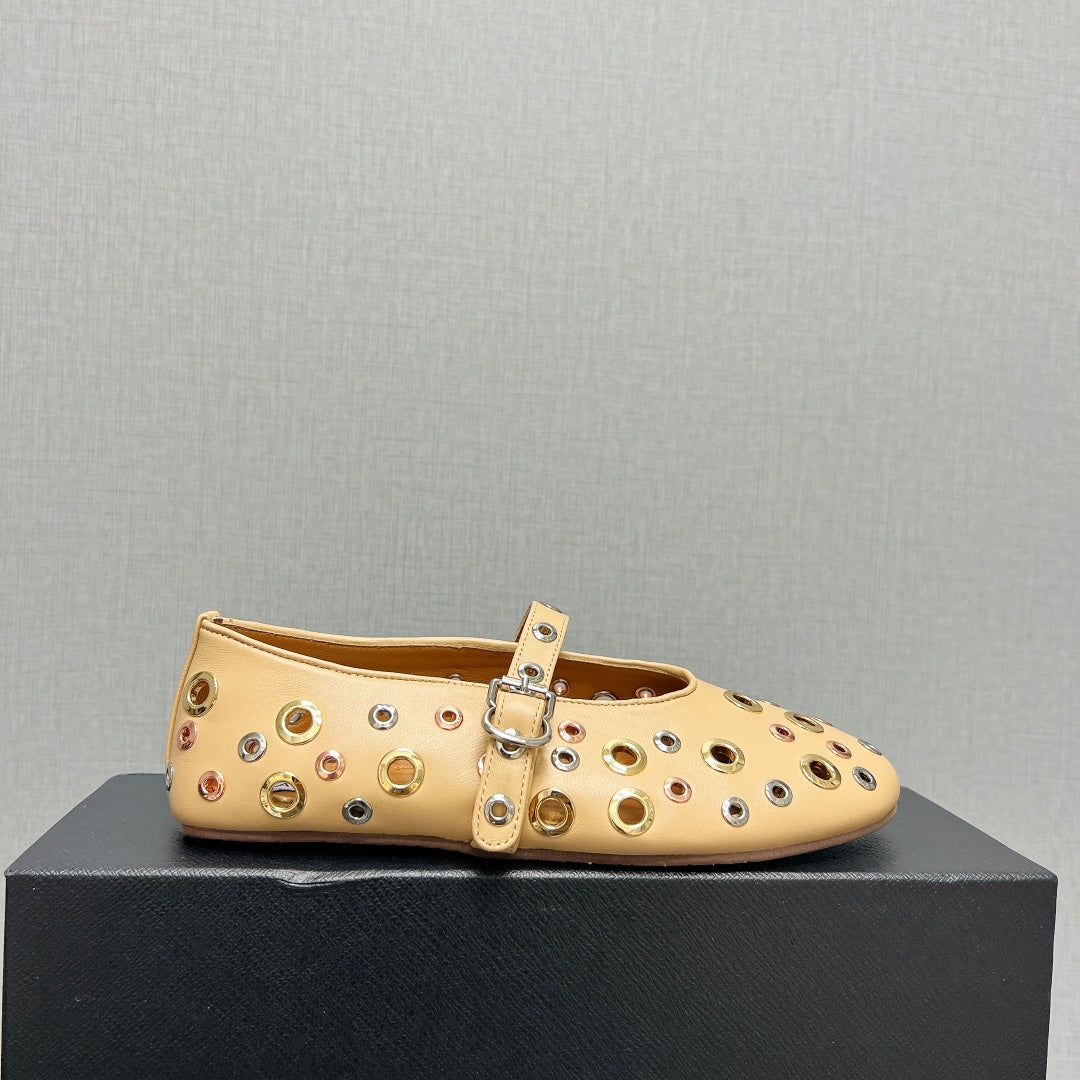 ALAIA MARY JANE SHOES IN BEIGE CREAM LAMBSKIN GOLD MIX SILVER HARDWARE