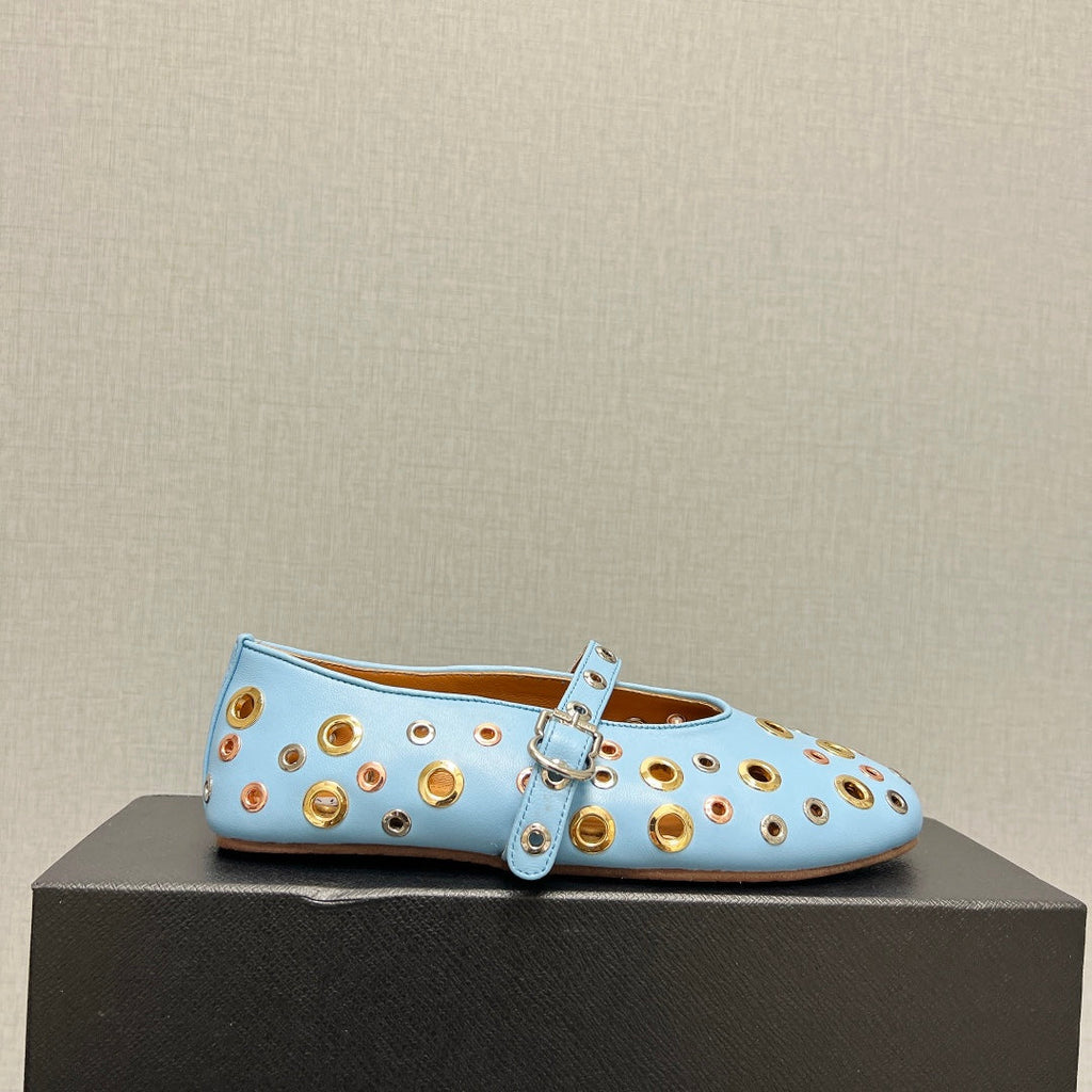 ALAIA MARY JANE SHOES IN LIGHT BLUE LAMBSKIN GOLD MIX SILVER HARDWARE