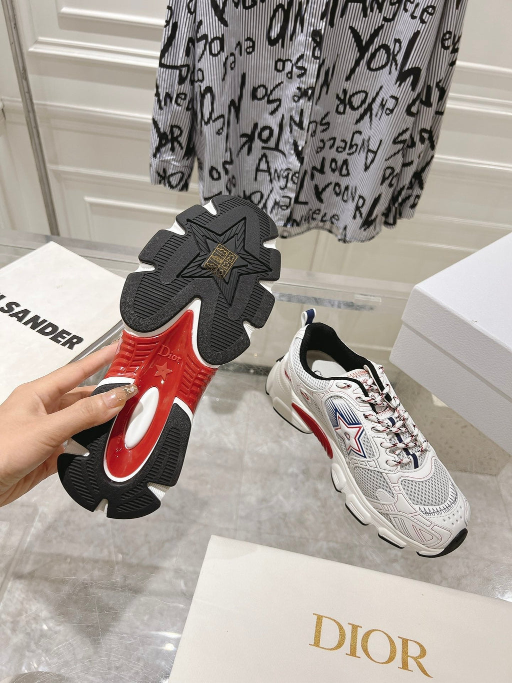 DIOR 25S CHRONO STAR FLATFORM SNEAKERS 45MM IN MESH WITH WHITE CALFSKIN