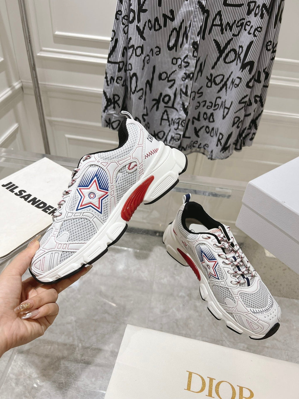 DIOR 25S CHRONO STAR FLATFORM SNEAKERS 45MM IN MESH WITH WHITE CALFSKIN