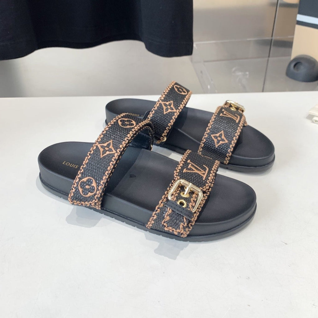 LV WOMEN SUNSET DAD SANDAL IN BLACK MONOGRAM FABRIC MULE