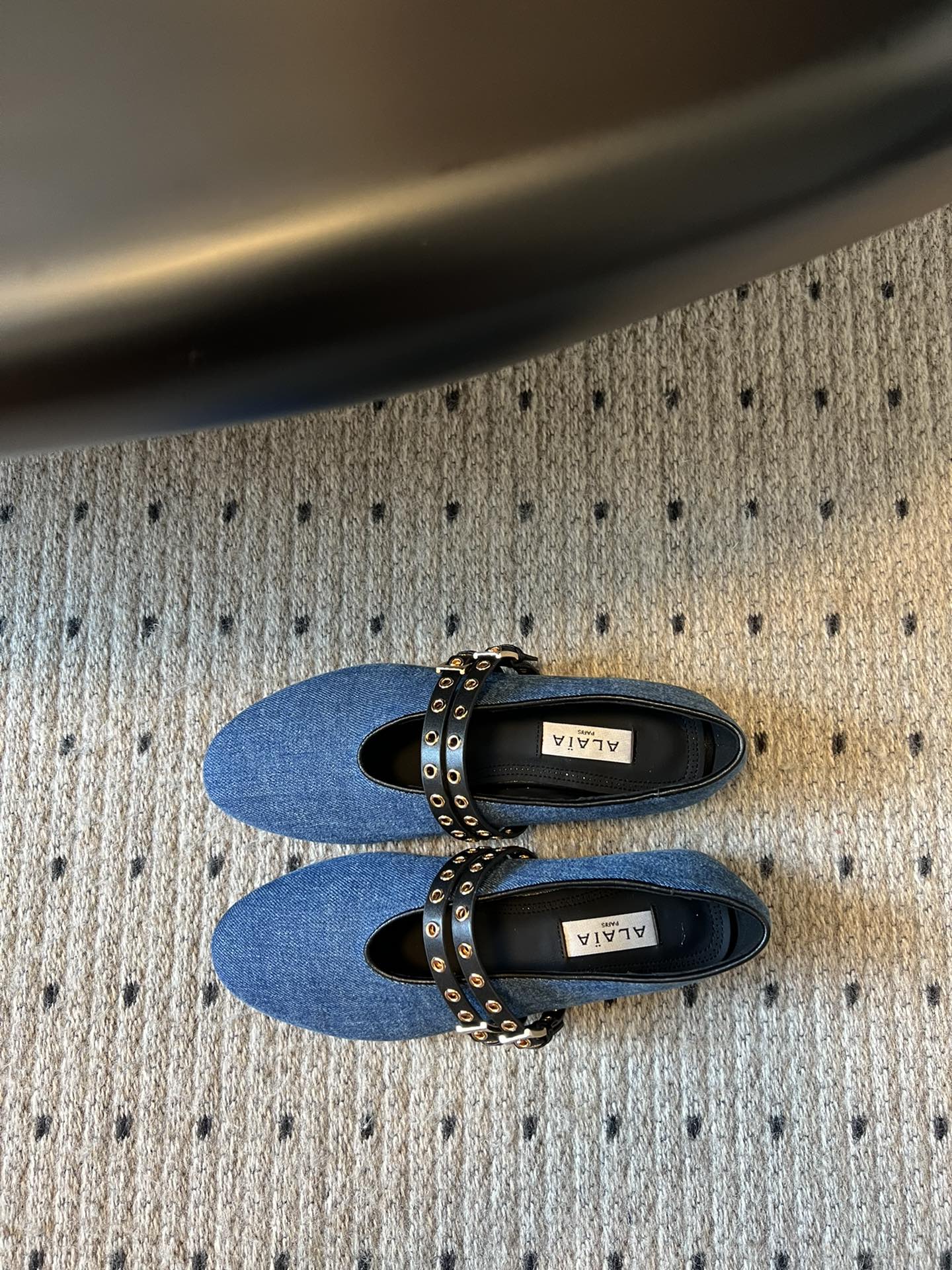 ALAIA MARY JANE SHOES IN CERULEAN BLUE ZP CUSTOM STRAW AND DENIM