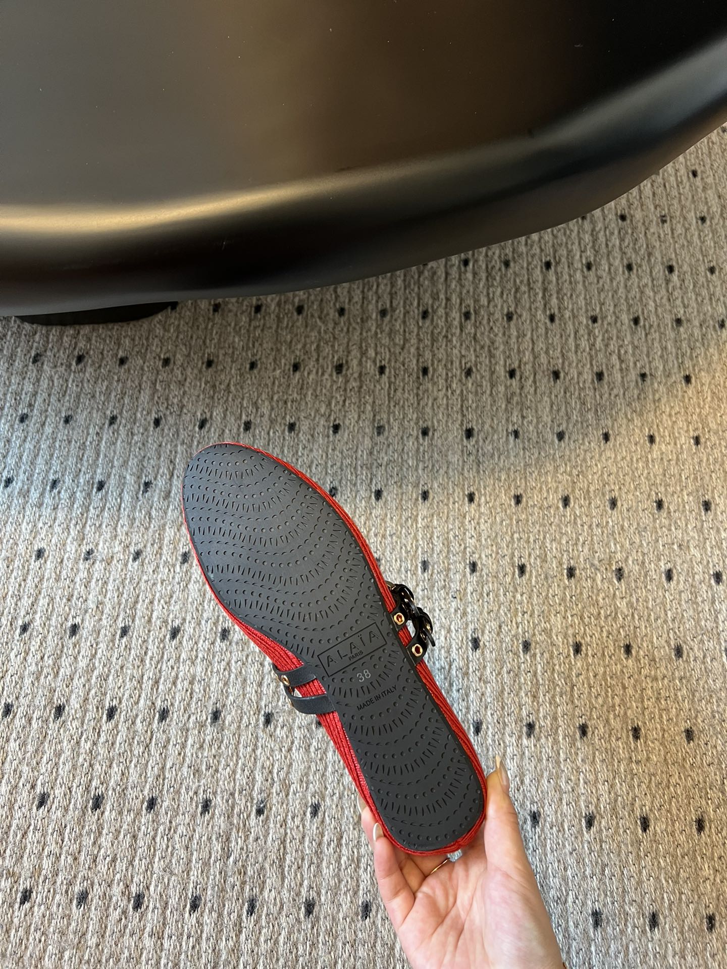 ALAIA MARY JANE SHOES IN CHERRY RED ZP CUSTOM STRAW AND DENIM