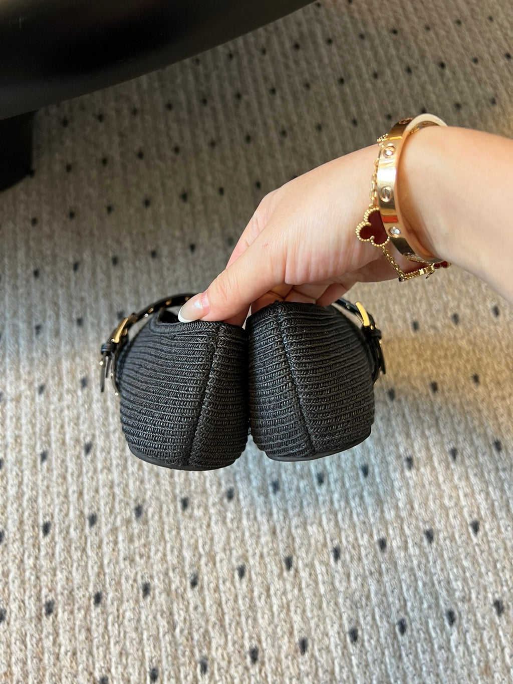 ALAIA MARY JANE SHOES IN BLACK ZP CUSTOM STRAW AND DENIM