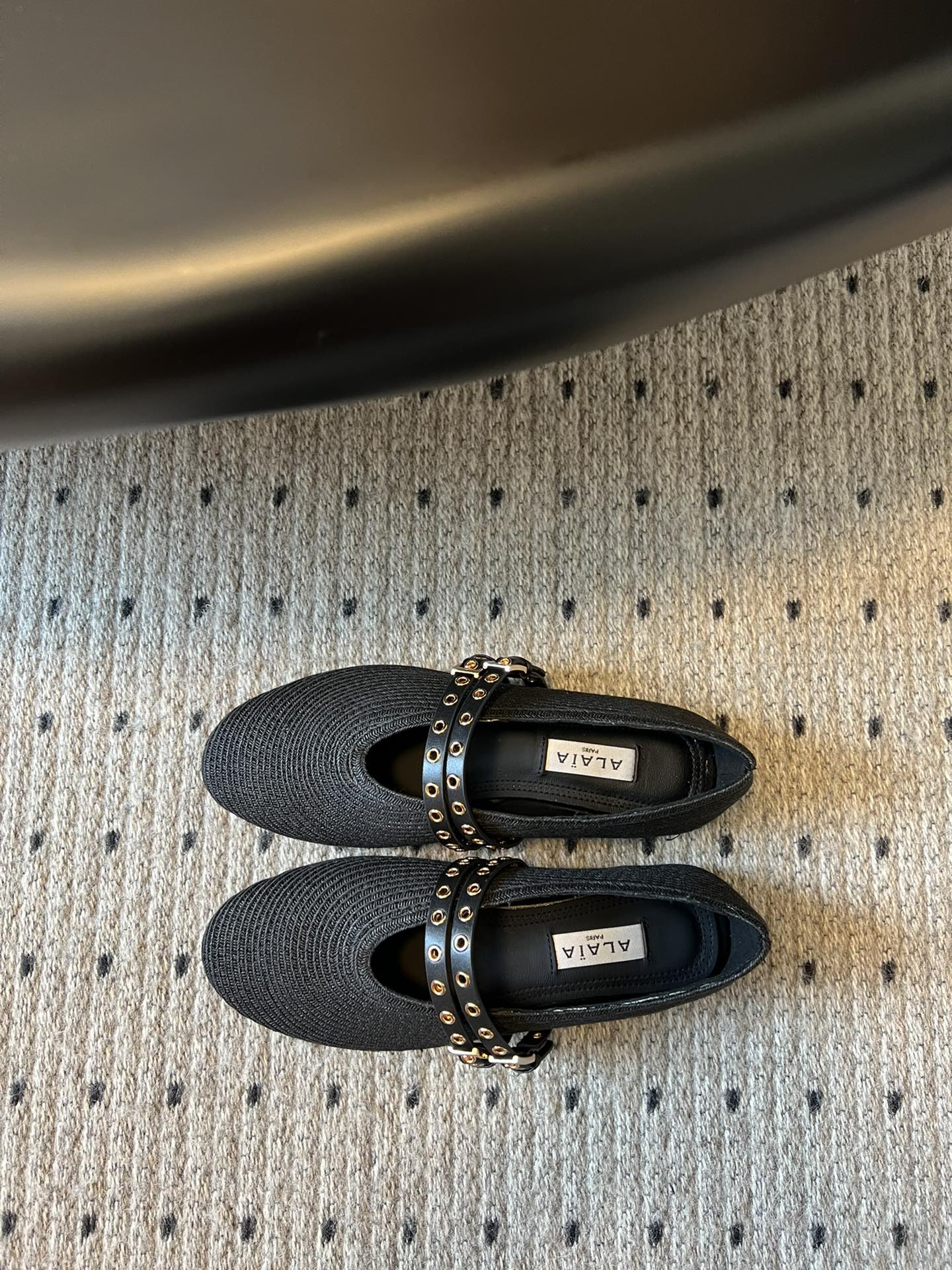 ALAIA MARY JANE SHOES IN BLACK ZP CUSTOM STRAW AND DENIM