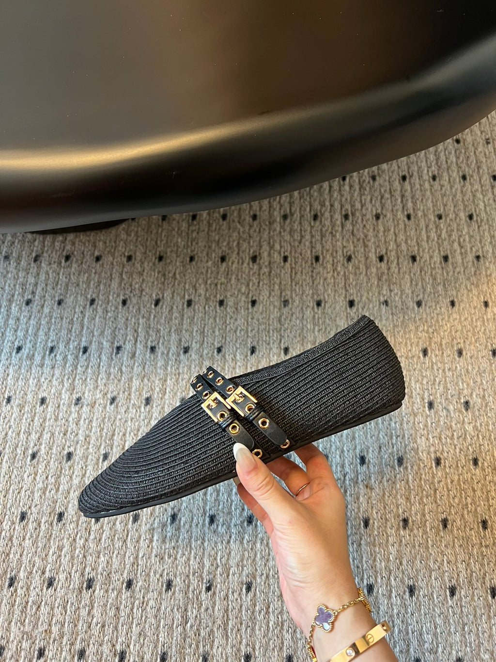 ALAIA MARY JANE SHOES IN BLACK ZP CUSTOM STRAW AND DENIM