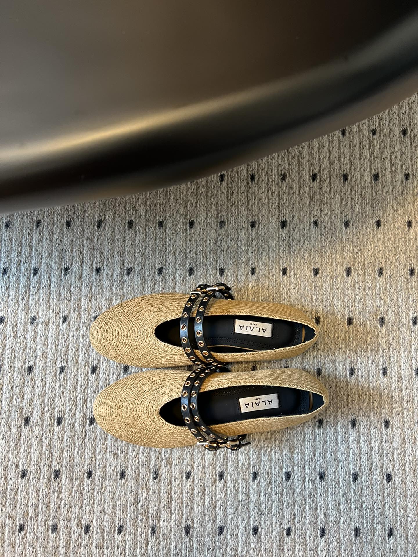 ALAIA MARY JANE SHOES IN BEIGE ZP CUSTOM STRAW AND DENIM