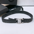 CC ELASTIC BELT 30MM IN BLACK CALFSKIN SILVER HARDWARE WITH RHINSTONES
