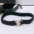 CC ELASTIC BELT 30MM IN BLACK WOOL FABRIC GOLD HARDWARE WITH RHINSTONES
