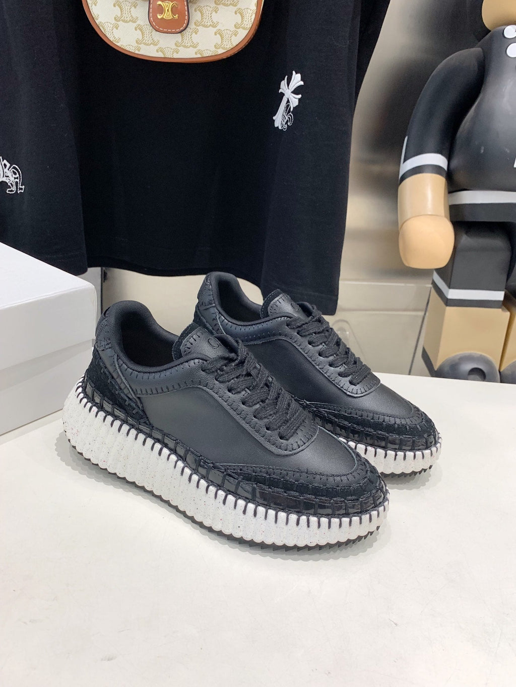 CHLOÉ NAMA SNEAKER 5 CM IN BLACK CALFSKIN