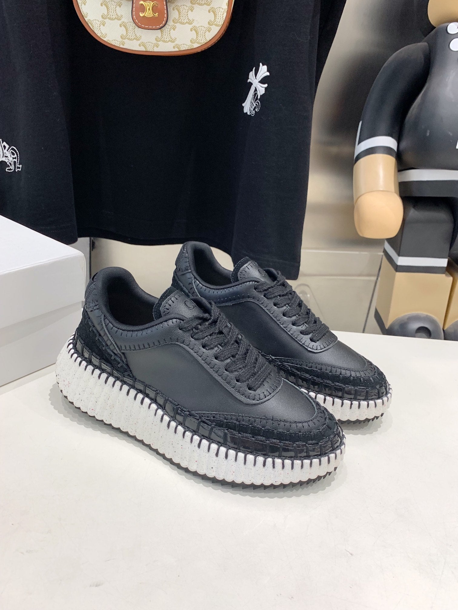 CHLOÉ NAMA SNEAKER 5 CM IN BLACK CALFSKIN