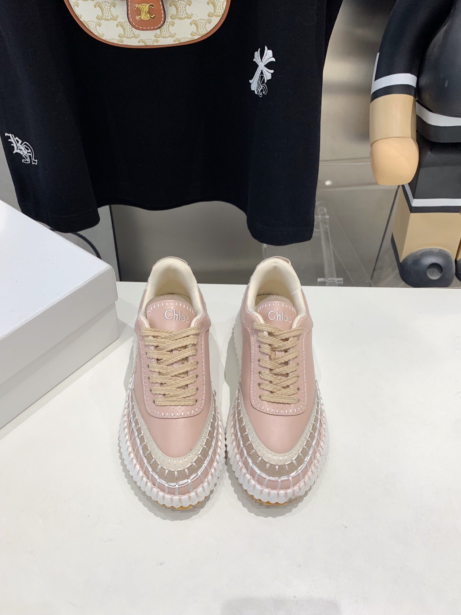 CHLOÉ NAMA SNEAKER 5 CM IN LIGHT PINK CALFSKIN